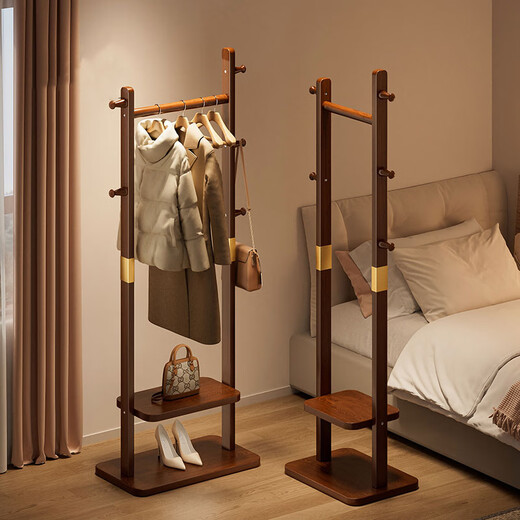 Yimo coat rack solid wood floor-standing household vertical clothes rack bedroom storage storage hanger walnut color single layer 38