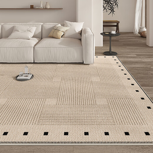 Muni living room carpet 2026 new high-end no-wash and wipeable medieval wabi-sabi sofa bedroom floor mat waterproof large area line square living room carpet Fang Li 140*200cm crystal velvet carpet surface