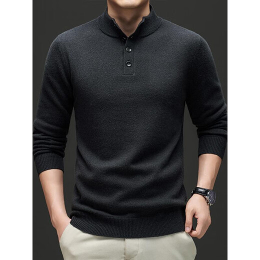 SEMALAM2025 autumn and winter new style wool thickened Henry collar button solid color pure wool warm simple men's knitted sweater brown M