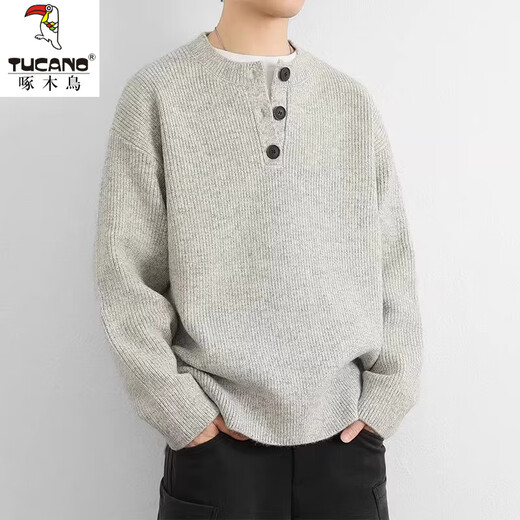 Woodpecker (TUCANO) 2025 new sweater gray American retro Henry collar sweater men's winter lazy style knitted sweater cl QCC-B111-MZ-K82 dark gray XL