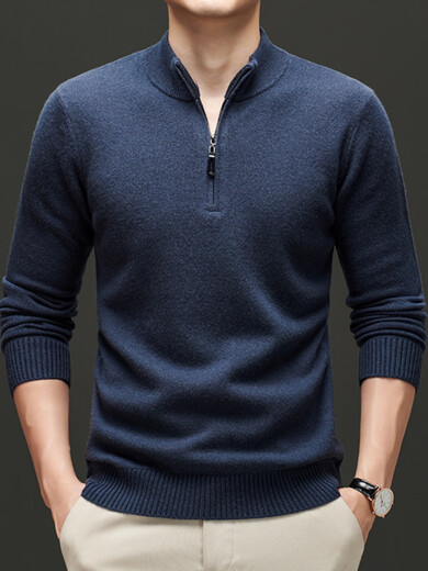 NOSSKISS international luxury brand high-end pure wool sweater men's winter stand-up collar half-zip thickened sweater solid color bottoming shirt caramel brown one size 165/S suitable for 105-120Jin Jin equals 0.5 kg