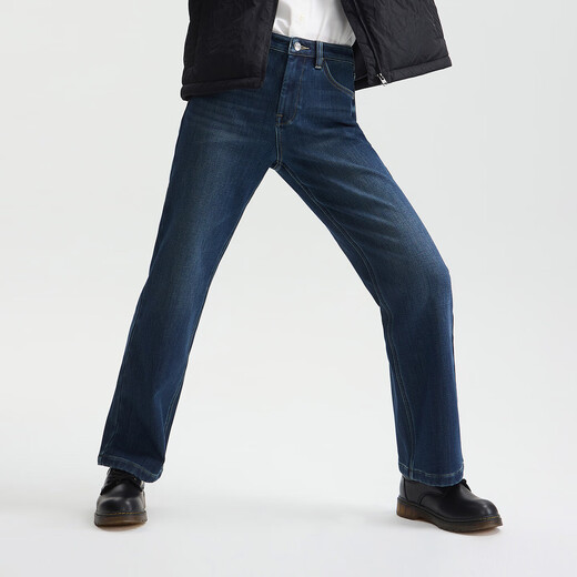 Lee25 autumn and winter new 429 standard straight leg thickened velvet dark blue women's warm jeans dark blue 27