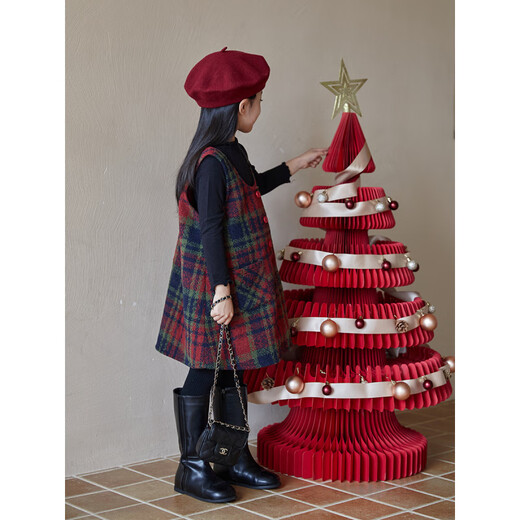 WONST children's retro woolen vest skirt suit 2025 winter girls' Christmas and New Year's Day atmosphere plus velvet plaid vest plaid vest skirt 90 cm