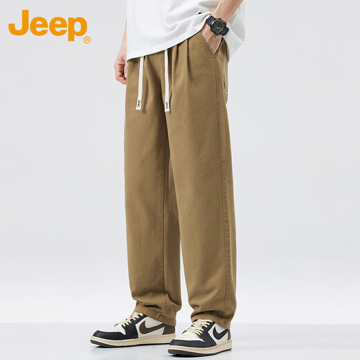 JEEP Casual Pants Men's Autumn and Winter Straight Loose Work Pants Men's Pure Cotton Trendy Men's Pants Khaki XL
