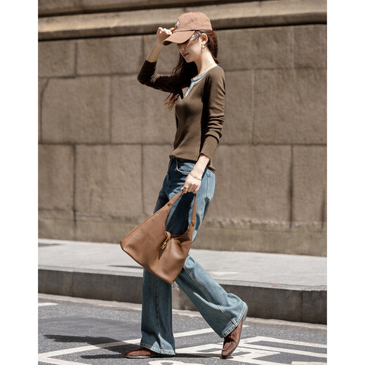 Demana contains fluffy sheep wool, autumn design fake two-piece sweater, color-blocked slim long-sleeved sweater for women