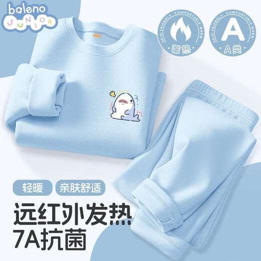 Baleno Boys' Autumn Clothes and Autumn Pants Set Autumn and Winter Home Clothes 2025 New Class A German Velvet Children's Pajamas Blue BNL Cute Shark X+ Blue 120