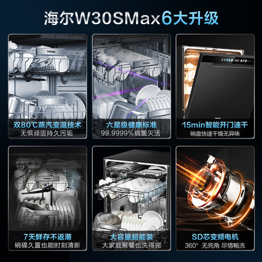 Haier Dual Micro Steam Washer W30SMax Built-in Dishwasher 18 Sets Large Capacity First-Class Water Efficiency 80 Six-Star Disinfection Zone Washer EYBW18586SHU1