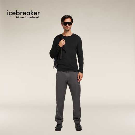 Icebreaker Shan Yichun's same style 100% Merino wool men's and women's 200Oasis outdoor mountaineering and running functional underwear pure black-top-boys M