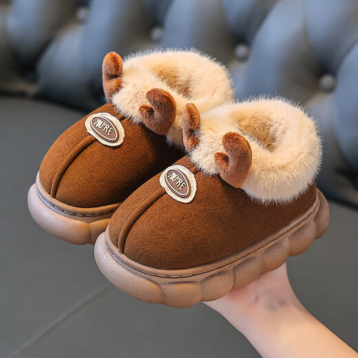 Tiaodegao Children's Cotton Shoes Winter 2024 New Cartoon Warm and Non-slip Boys and Girls Home Outdoor Baby Furry Cotton Shoes for Women Brown Color Size 26/27 Inner Length 16.5CM Approximately 3-4 Years Old