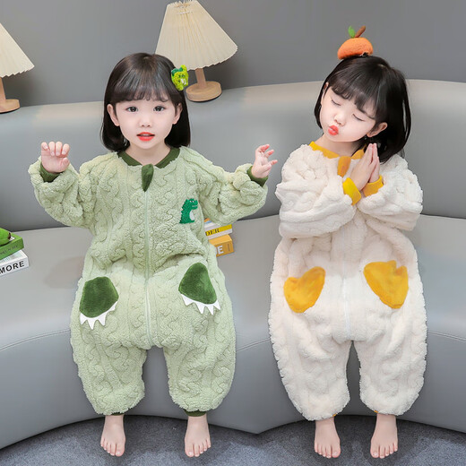 Snoopy (SNOOPY) children's one-piece pajamas for girls, flannel, autumn and winter for boys and girls, thickened coral velvet baby anti-kicking quilt sleeping bag, purple - twist velvet 80cm, recommended 75-85cm