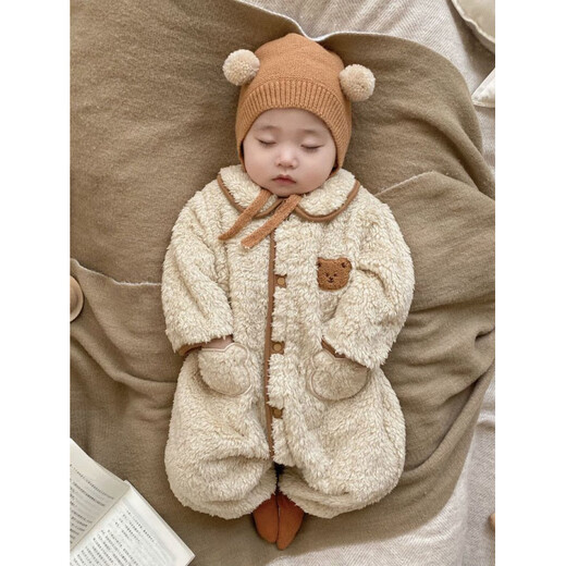 Remtin autumn and winter baby jumpsuit, cute and super cute outing clothes, newborn baby winter plus velvet warm clothes and pajamas, main picture 73cm