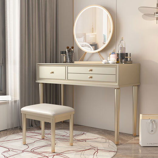 Fantasy American light luxury bedroom dressing table modern simple small apartment desk dressing table integrated champagne color dressing table + stool 90*45*80