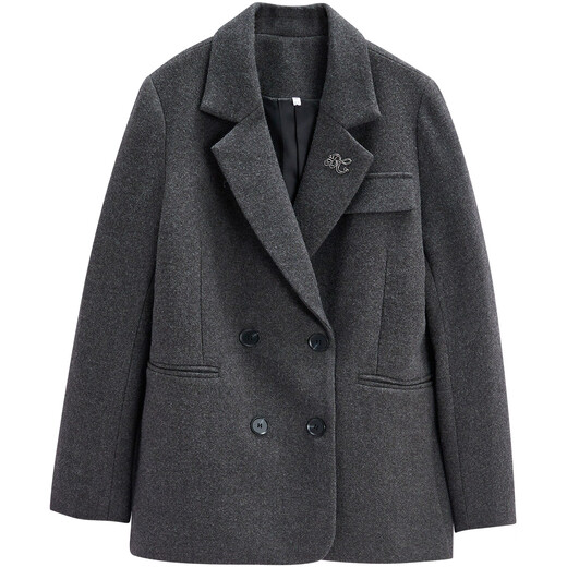 IEF/Aiyifu Slightly Fat Plus Size Women's Clothing 2025 Autumn and Winter New Korean Style Commuting Temperament Versatile Medium Suit Gray L