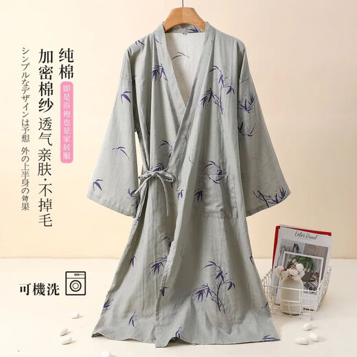 Ancient and modern (GUJIN) couples bathrobe pure cotton pajamas women's nightgown home clothes can be worn in all seasons Japanese cotton gauze breathable moisture absorption