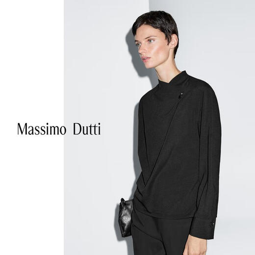 Massimo Dutti autumn and winter new product 2025 women's retro versatile smart commuting style high-end stand-up collar blouse shirt 05168968 black XS (165/84A)