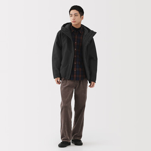 MUJI Men's Hood Jacket Men's Jacket Long Sleeve 25th Autumn and Winter New Arrival Top Men's Cotton Clothes AD0TWA5A Black L (175/100A)