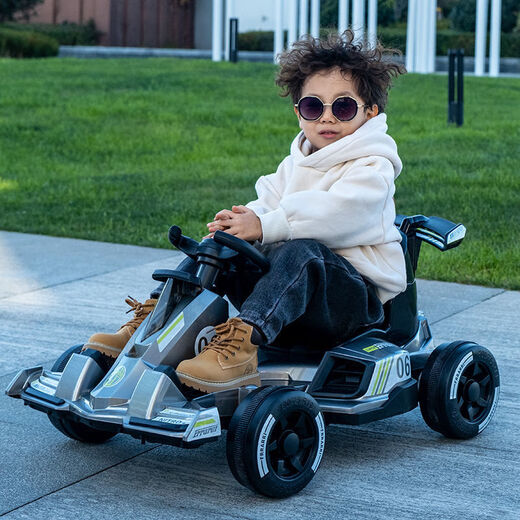Xiaolegou children's electric car go-kart four-wheel car toy car remote control can sit 3-6-8 years old male and female baby stroller silver gray enlarged battery remote control dual drive + Bluetooth music