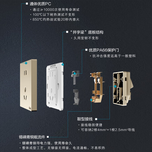 西蒙（SIMON）开关插座simon M3系列香槟金色五孔插座带开关USB 86型墙壁电源 五孔插座