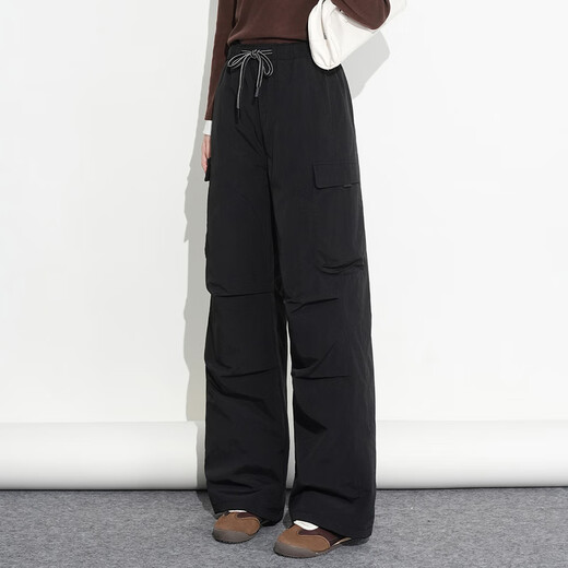 Flying in the Snow 2025 Winter New Workwear Down Pants for Men and Women Couples Outdoor Casual Charge Warm Paratrooper Pants Versatile Black|8056 M 165/72A