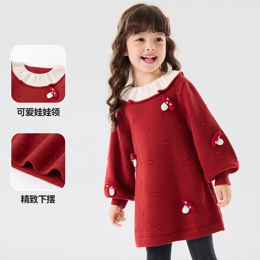 Dudujia Doll Collar Children's Skirt Girls Princess Skirt Autumn and Winter 2025 New Sweet Baby Dress Fashion Red 100