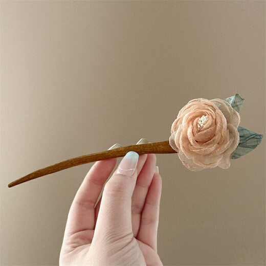 Purple rose wooden hairpin summer hairpin mesh flower hairpin ancient style hairpin headdress temperament hair accessories for women rose wooden hairpin purple - 1 piece
