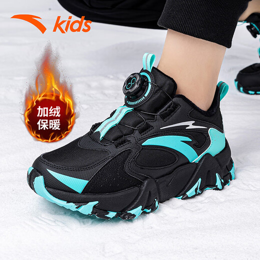 ANTA (ANTA) children's cotton shoes plus velvet to keep warm official flagship 2026 summer new anti-slip and wear-resistant cotton shoes for 6-16 years old black/fluorescent aqua-6902 37
