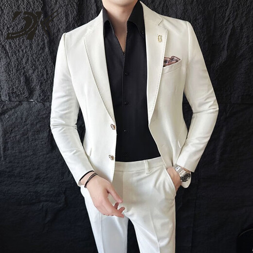 DK brand men's suit suit men's high-end autumn suit Korean version slim formal casual suit three-piece set khaki suit + trousers S