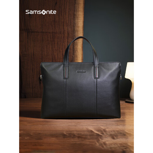 Samsonite JD Outlet Men's Handbag Computer Bag Casual Commuting Cow Leather Briefcase Birthday Gift TK9 BLACK 12.1-13 inches