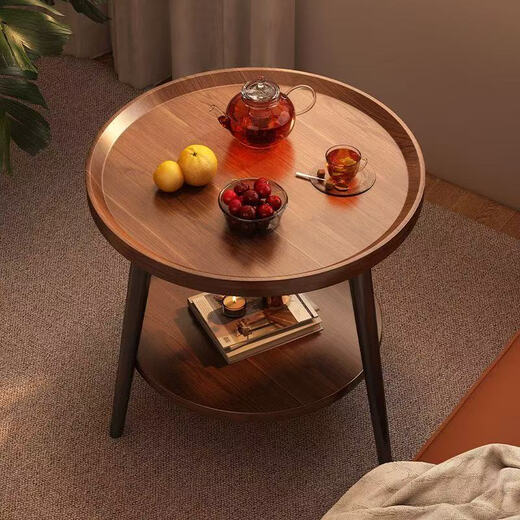 Jingcai coffee table side table sofa side table round table tea table bedside table balcony small table JCJ29 walnut color