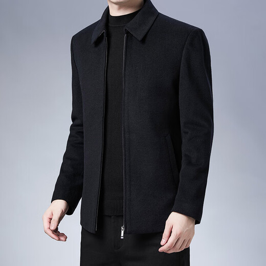 KBXNG Jimba official flagship woolen warm lapel jacket autumn and winter casual men's simple dad jacket autumn and winter black L 175