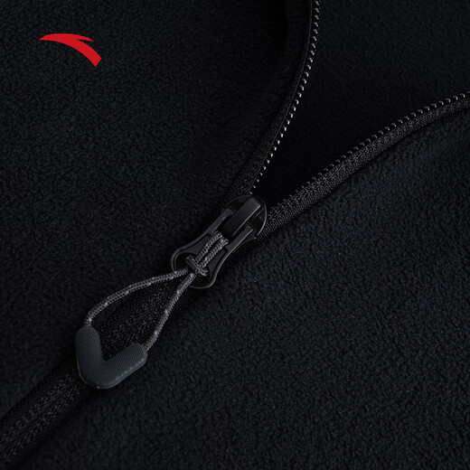 ANTA Fire Shell丨Polar Fleece Jacket Men's 2025 Autumn and Winter New Mountaineering Sports Jacket Jacket Liner Stand Collar Basic Black-3 XL