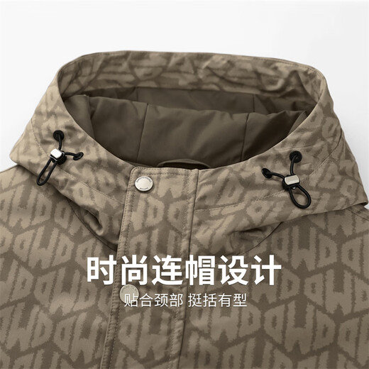 Dances with Wolves All-over Printed Padded Hooded Jacket Men's 2025 Autumn and Winter New Loose Warm Youth Jacket 1077 Khaki 701 L (175)