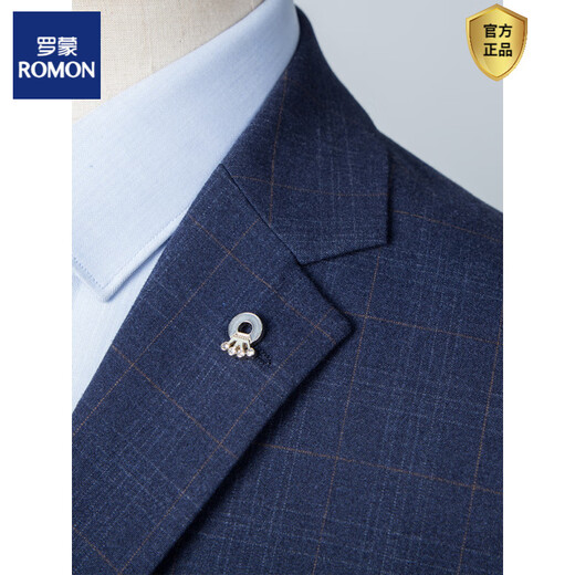 ROMON Plaid Groom's Suit Men's Three-piece Slim British Suit Korean Style Casual Wedding Dress Wedding 2271 Blue Two-piece Suit S 165