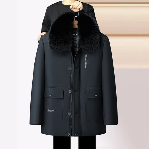 Woodpecker (TUCANO) cotton-padded jacket for men 2025 winter new style men's detachable large fur collar Northeastern cotton-padded jacket thick coat dad cold-proof fleece jacket navy blue plus velvet thickening XL