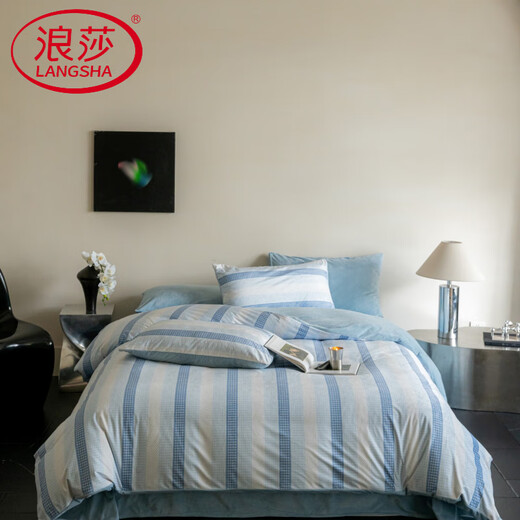 Langsha 2026 new light luxury new French Dove velvet baby velvet baby velvet short plush milk velvet four-piece bed sheet quilt Lan Lihai bed sheet style 1.5m four-piece set