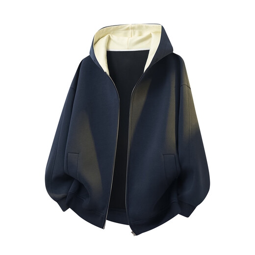 MiiOW Autumn Hooded Cardigan Sweater Men's 2025 New American Heavyweight Loose Top Casual Long Sleeve Jacket Hemp Gray XL