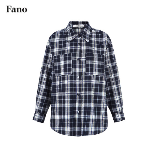 Fano studios Fan Luo Fano casual and versatile brushed yarn-dyed plaid contrasting color set four-button relaxed shirt women's top blue and white plaid ready stock L