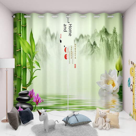 TurboSun Nuevo cortina china sala de estar de estilo chino, orquídea, bambú y crisantemo nuevo tinta de estilo chino y agua zen patrón de bambú cortina personalizada cubierta de bambú 15941 por metro precio de perforación de tela