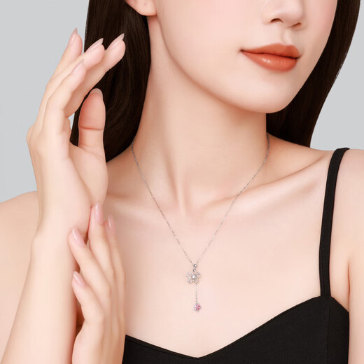 Chao Acer Platinum Sakura Platinum Diamond Necklace for Women PT950 Neck Accessories Chain Pendant Brilliant Birthday Gift for Girlfriend Chain Length Approximately 45cm