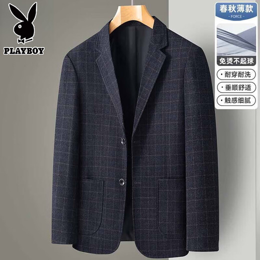 Jaqueta de traje a cuadros Playboy Spring y Autumn Business Casual Single Single West Middle-Edge y Young Top Dad Men's Clothing Versátil Versátil Traje RM2501XF-HN Blue Grid L 175 [120-140Jin [Jin equivale a 0.5 kg]]]