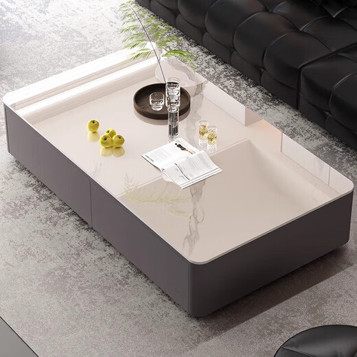 Small craftsman material slate coffee table living room light luxury high-end 2025 new small apartment home coffee table gray cabinet snow mountain white 120