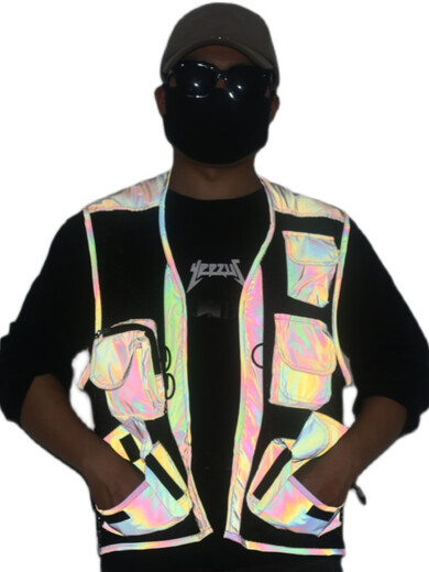 Colorful Reflective Work Vest Men's Multi-Pocket Jacket Bicycle Safety Night Vision Photographer Fishing Multifunctional Vest Decoration Colorful Reflective M