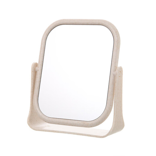 High-quality European desktop makeup mirror, simple high-definition double-sided rotatable makeup mirror, desktop standable small mirror, LED portable light-filling mirror, square off-white
