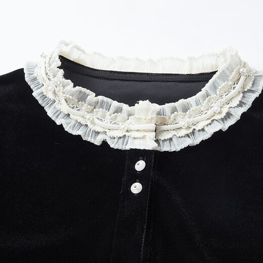 Xiangying French black velvet shirt for women 2025 winter new style super nice lace temperament long-sleeved top black S 155/80A/85-95Jin Jin is equal to 0.5 kg