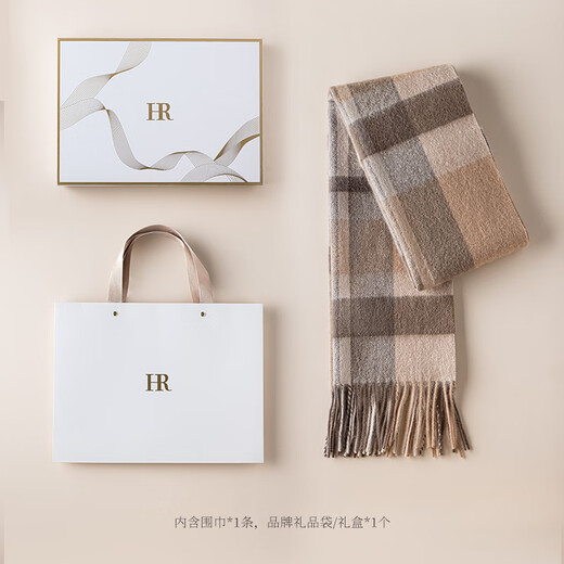 HR Helena brand wool scarf for women autumn and winter 2025 new warm scarf birthday gift for girl girlfriend milk coffee grid brand counter gift box