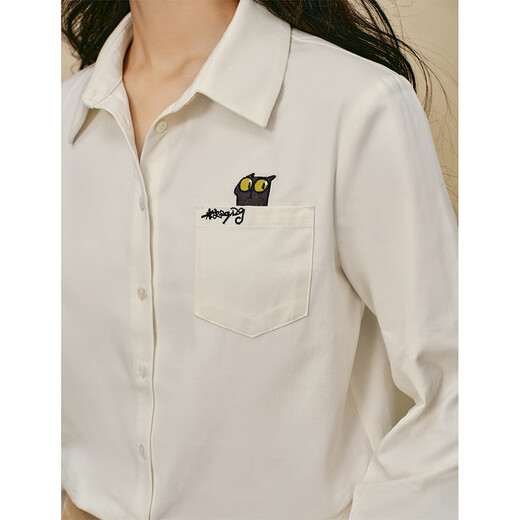 Yinman 2025 autumn and winter new women's clothing | Mirei series cute embroidered brushed cotton shirt long-sleeved shirt off-white M