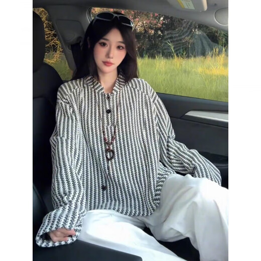 Mo Xiaoxiao herringbone pattern American Henry collar sweatshirt men's autumn heavy houndstooth long-sleeved T-shirt polo inner layering shirt black men's L recommended 105-120Jin Jin equals 0.5 kg