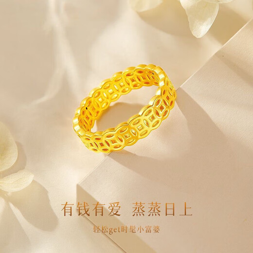Yue Bu Lao Phoenix 999 gold gold-wrapped silver ring birthday gift should be plain ring imitation foot gold imitation foot silver ring US size 6 ring mouth 80-90Jin Jin is equal to 0.5 kilograms Old Phoenix Gold Store