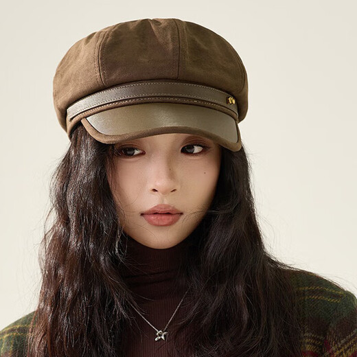 Jimmy Leaf Hat Octagonal Hat Beret Women's Autumn and Winter British Retro Versatile Painter Hat Showing Face Small Casual Peaked Hat Black One Size Adjustable (55-58cm)