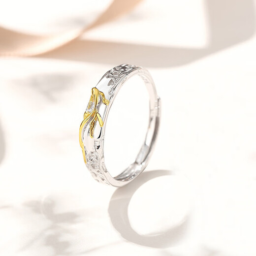 Lao Fengxiang S925 Koi ripple couple rings silver jewelry Koi ripple couple rings separated color men + certificate + brand gift box